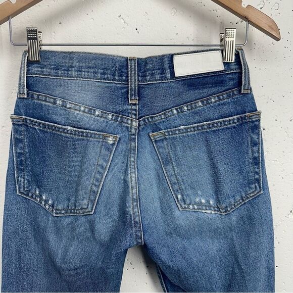 Re/Done Originals size 24 Square Destroyed High Waist Raw Hem Ankle Jeans - Picture 9 of 13